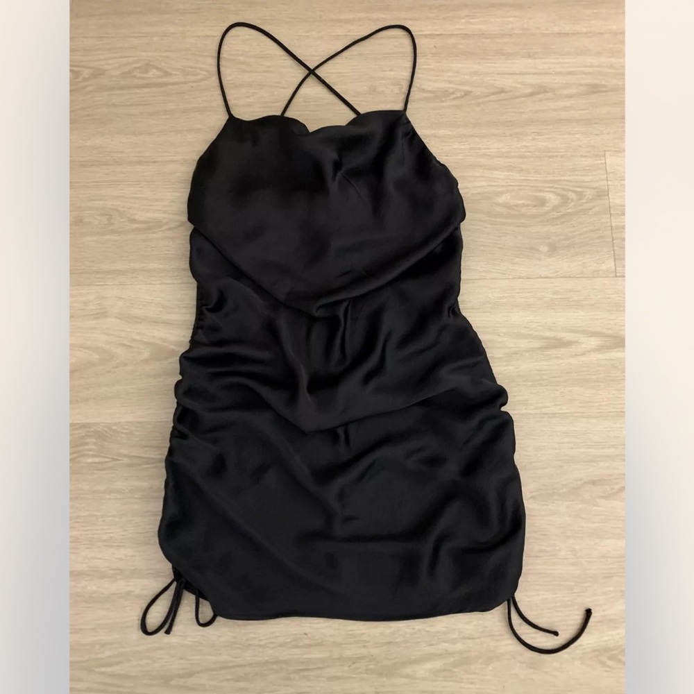 ZARA ruched silk slip dress